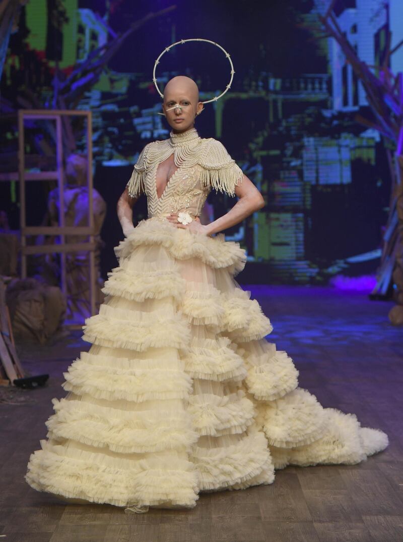 Layers of ruffled tulle made this gown a particularly theatrical number. Getty Images