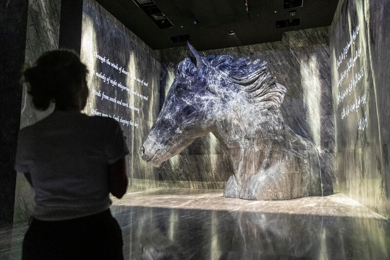 The Vision Pavilion features a 52-tonne horse's head made from marble.


