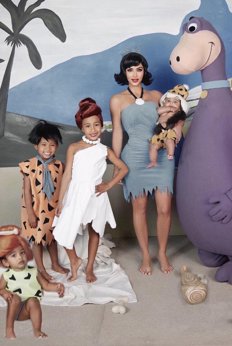 Kim Kardashian, Kanye West and kids as The Flintstones. Instagram 