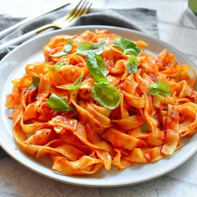 Pasta al pomodoro, a tomato sauce pasta. Courtesy of Fathima Mansoor, @tableforfivedubai