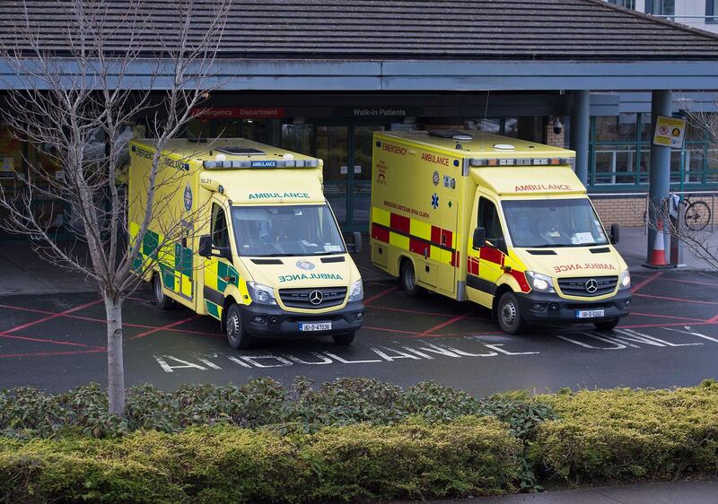 Emergency ambulances at a Dublin City Hospital. Ireland is currently witnessing a surge of Covid-19 cases after the Christmas season. EPA