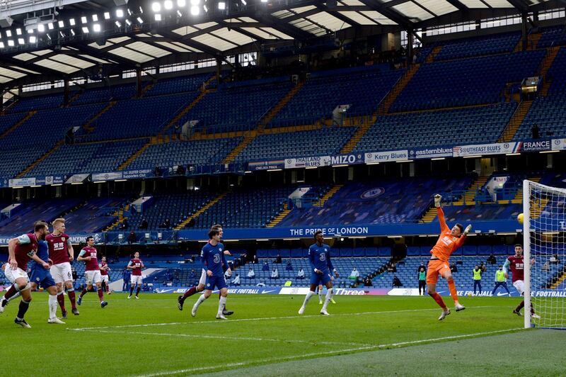 Chelsea's Cesar Azpilicueta (second left, partially blocked) scores the opening goal. PA