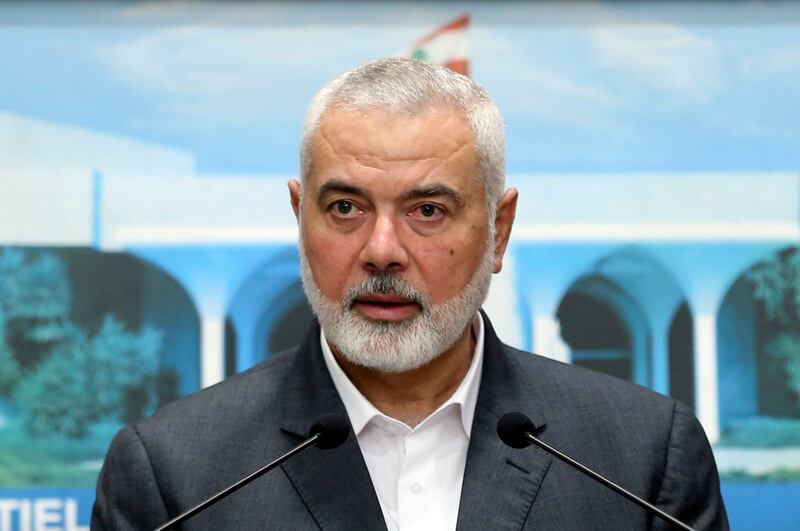 Hamas leader Ismail Haniyeh in Beirut in 2021. Representatives of the group have held talks in the Lebanese capital after Egypt submitted a ceasefire plan. AP