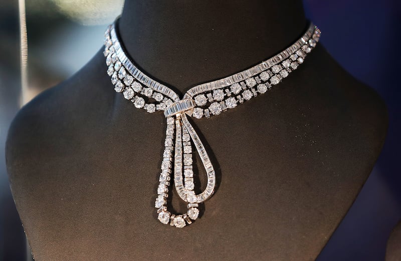 A 1955 white diamond necklace by Van Cleef & Arpels on display at Sotheby's Dubai in the DIFC as part of a jewellery and watches exhibition on view until March 13. All photos: Pawan Singh / The National