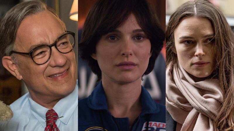 From left: Tom Hanks is Fred Rogers - A Beautiful Day In The Neighbourhood; Natalie Portman Lucy Cola - Lucy In The Sky. Keira Knightley is Katharine Gun in Official Secrets. Sony Pictures / Fox Searchlight / IFC Films 