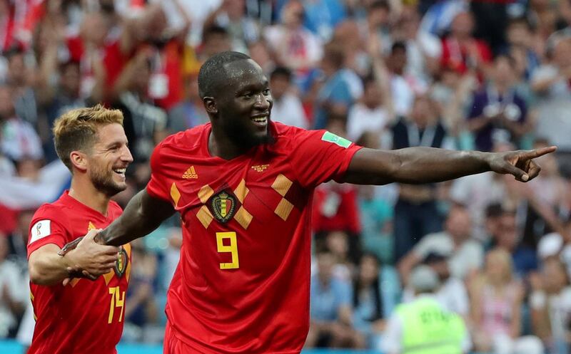 Soccer Football - World Cup - Group G - Belgium vs Panama - Fisht Stadium, Sochi, Russia - June 18, 2018   Belgium's Romelu Lukaku celebrates scoring their second goal with Dries Mertens                  REUTERS/Marcos Brindicci     TPX IMAGES OF THE DAY