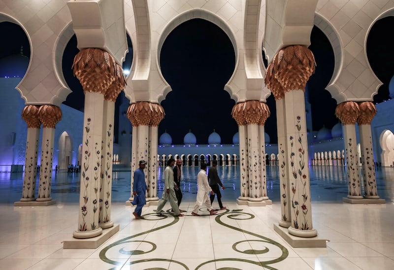 Worshippers at the Sheikh Zayed Grand Mosque on the first evening of Ramadan. Victor Besa / The National