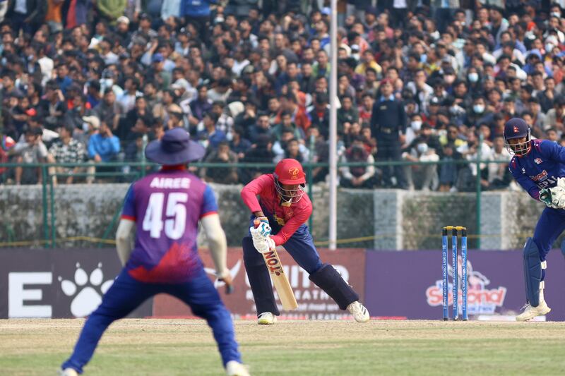 Ashwanth Valthapa bats during the ICC Cricket World Cup League 2 match between the UAE and Nepal at the TU International Cricket Stadium, Kathmandu, Nepal on Sunday, March 12 2023. All photos: Subas Humagain for The National