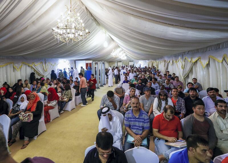 Abu Dhabi, U.A.E., August 1, 2018.
Amnesty seekers at the Shahama Police Centre.
Victor Besa / The National
Section:  NA
Reporter:  Haneen Dajani