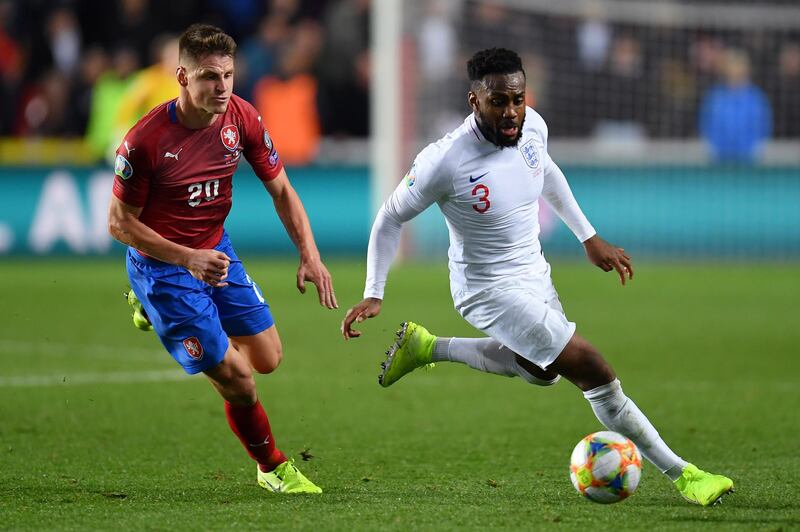 Danny Rose of England and Lukas Masopust of Czech Republic during the UEFA Euro 2020 qualifier between Czech Republic and England at Sinobo Stadium in Prague, Czech Republic. Getty Images