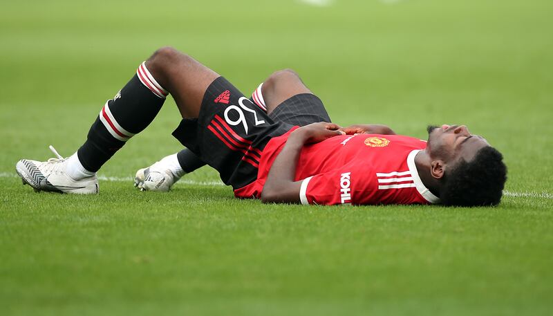 Manchester United's Anthony Elanga looks dejected after the friendly defeat to Queens Park Rangers on Saturday.