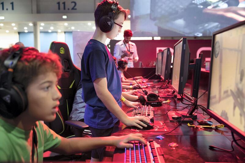 ABU DHABI, UNITED ARAB EMIRATES. 25OCTOBER 2018. Middle East Games Con held at ADNEC. The cities larhgest Games and Anime conference. Gamers enjoy the video games on offer. (Photo: Antonie Robertson/The National) Journalist: Patrick Ryan. Section: National.