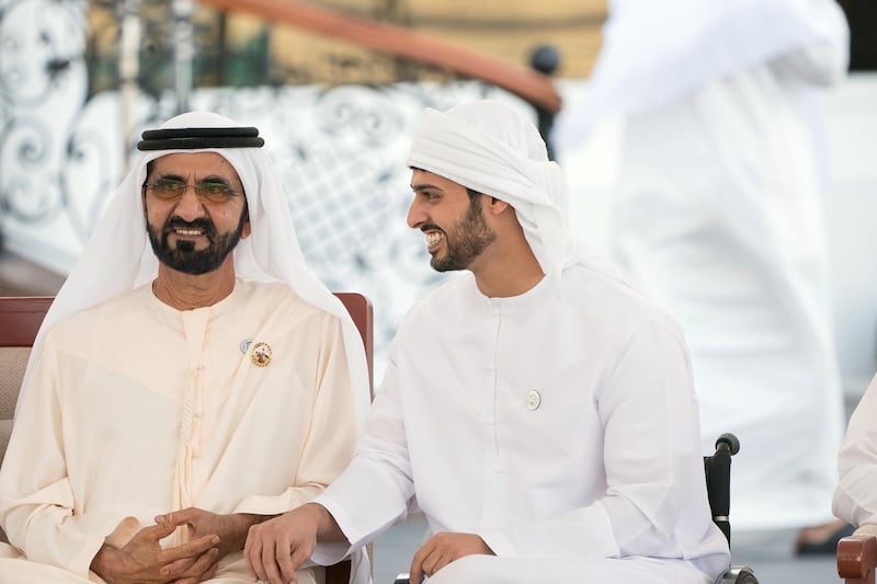 ABU DHABI, UNITED ARAB EMIRATES - February 19, 2018: HH Sheikh Mohamed bin Rashid Al Maktoum, Vice-President, Prime Minister of the UAE, Ruler of Dubai and Minister of Defence (L) and HH Sheikh Zayed bin Hamdan bin Zayed Al Nahyan (R), attend a Sea Palace barza.

( Rashed Al Mansoori / Crown Prince Court - Abu Dhabi )
---