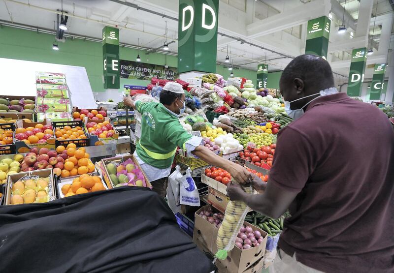 People shop for meat, fruit and veg and fish during Eid at Deira Waterfront Market, Dubai on May 13th, 2021. Chris Whiteoak / The National. 
Reporter: N/A for News