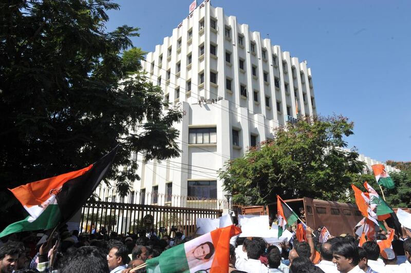 Above, protesters in front of the Reserve Bank of India in Hyderabad. Noah Seelam / AFP