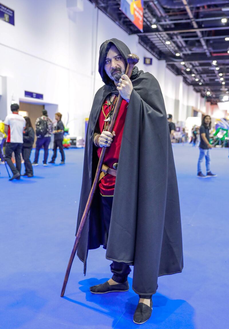 Dubai, April 12,2019.   MEFCC day 2-
Bashar Nizam as The Wizard.
Victor Besa/The National.
Section:  Ac
Reporter:  Chris Newbould