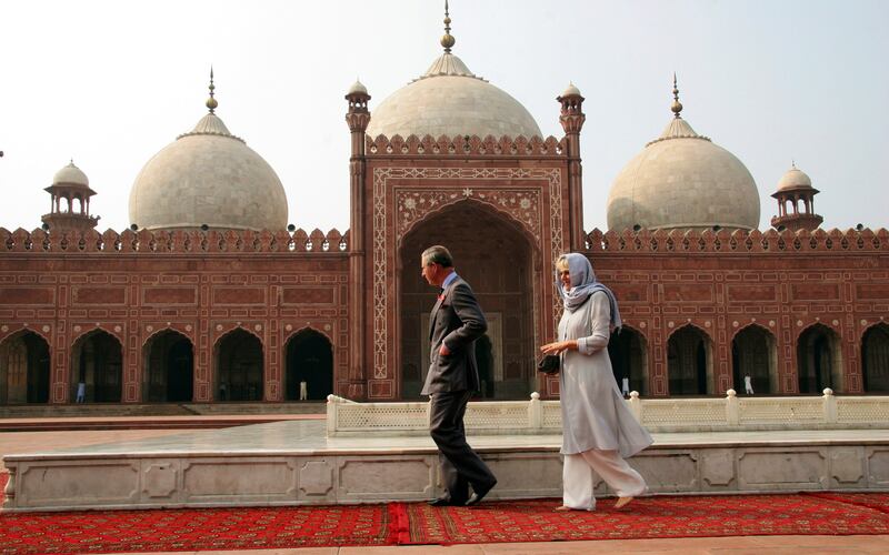 King Charles and his wife Camilla at the Badshahi mosque in Lahore, Pakistan, in 2006. AP