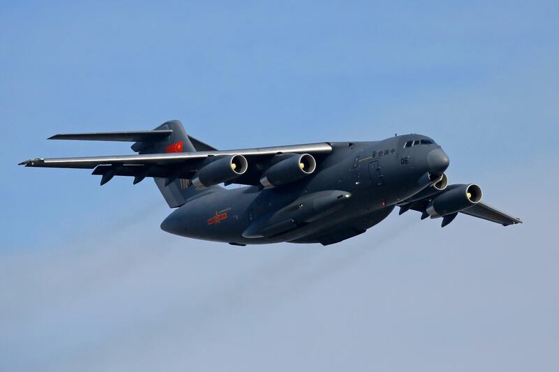 A Y-20 transport aircraft of the Chinese People's Liberation Army (PLA) Air Force is seen during the 12th China International Aviation and Aerospace Exhibition. AP Photo