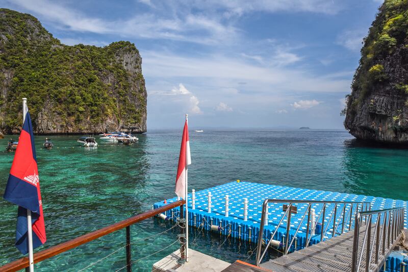 The new tourist arrival point for Maya Bay tours, on the opposite side of Phi Phi Leh island.