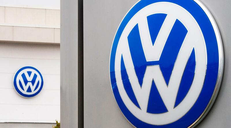 (FILES) In this file photo taken on September 29, 2015 The logo of German car maker Volkswagen (VW) is seen at Northern Virginia dealer in Woodbridge, Virginia.  
The world's largest carmaker Volkswagen said on February 23, it more than doubled net profits in 2017 compared with the previous year, booking an 11.4-billion-euro ($14 billion) bottom line. / AFP PHOTO / Paul J. RICHARDS