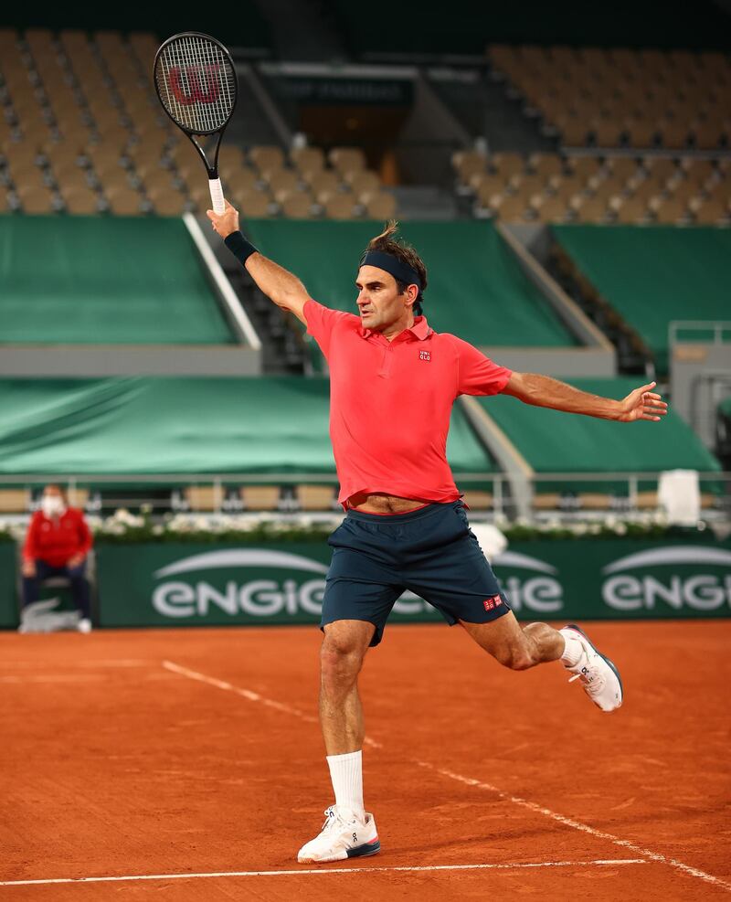 Swiss great Roger Federer during his French Open third round match against Dominik Koepfer of Germany at Roland Garros on Saturday, June 5, 2021. Getty