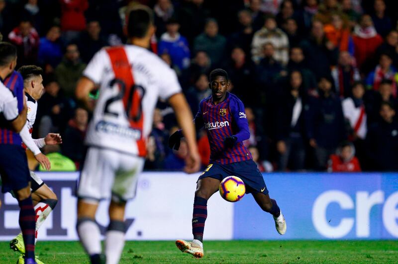 Barcelona's Ousmane Dembele scores a goal. AFP