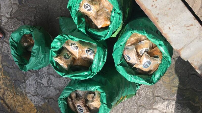 With the help of a K-9 unit, officers found bags of pills hidden in a fuel container. Dubai Customs