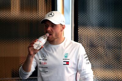 MONTMELO, SPAIN - FEBRUARY 27: Valtteri Bottas of Finland and Mercedes GP drinks water during day two of F1 Winter Testing at Circuit de Catalunya on February 27, 2019 in Montmelo, Spain. (Photo by Charles Coates/Getty Images)