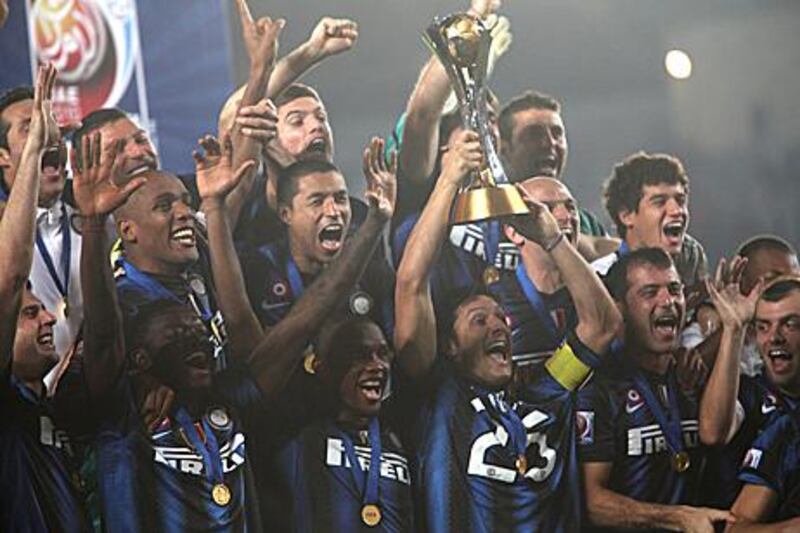Inter Milan players celebrate winning the Club World Cup in Abu Dhabi last year. The capital wants to host the competition again in 2013 and 2014.
