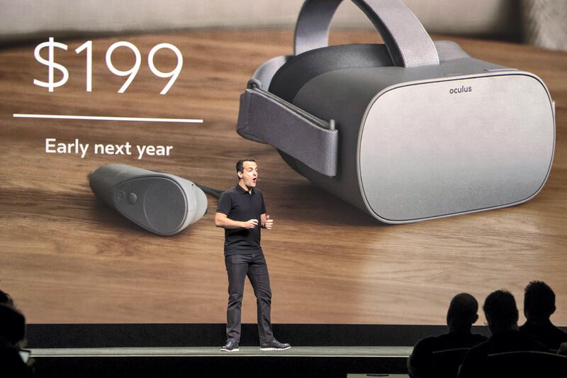 Hugo Barra, vice president of virtual reality (VR) for Oculus VR Inc., speaks during the Oculus Connect 4 product launch event in San Jose, California, U.S., on Wednesday, Oct. 11, 2017. Facebook unveiled a cheaper virtual-reality headset that works without being tethered to a computer, rounding out its plan for pushing the emerging technology to the masses. Photographer: David Paul Morris/Bloomberg