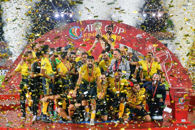 Al Ahed players in party mood after winning the AFC Cup Final.  EPA