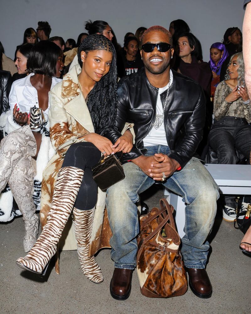 Renell Medrano, left, and A$AP Ferg attend the Laquan Smith show during New York Fashion Week on February 8, 2020, in Los Angeles. AFP