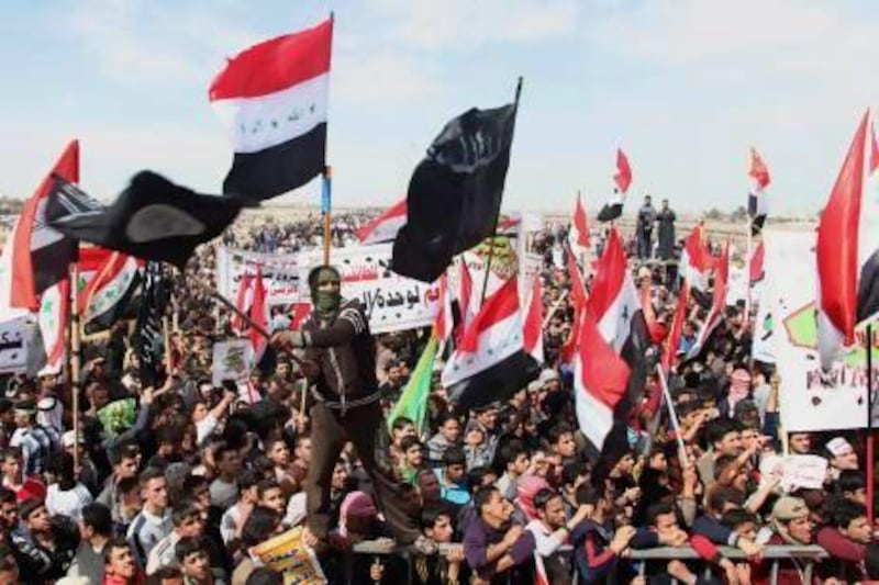 Protesters chant slogans against Iraq's Shiite-led government during a demonstration in Fallujah, 65 kilometres west of Baghdad.