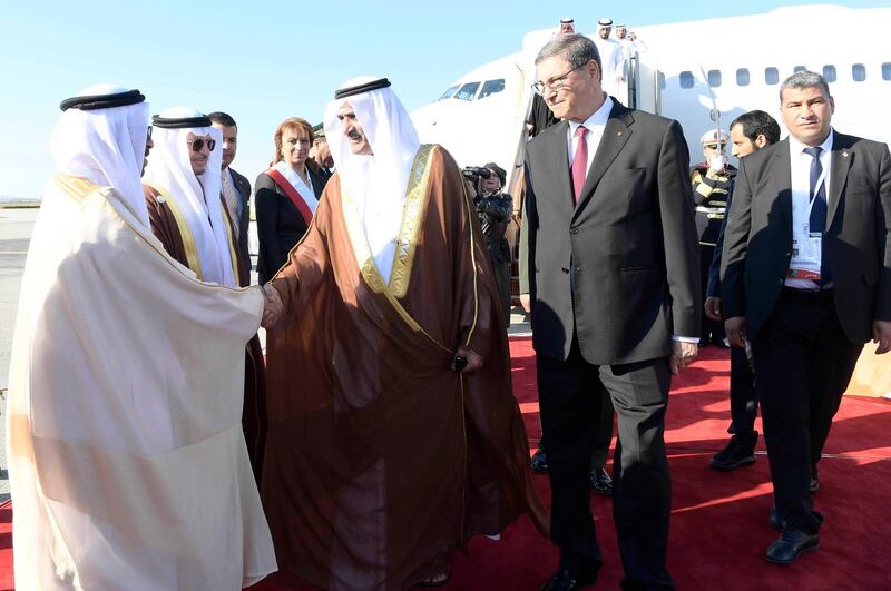 Sheikh Hamad bin Mohammed Al Sharqi, Supreme Council Member and Ruler of Fujairah, arrived at the Tunis–Carthage Airport in Tunis, Tunisia. Wam