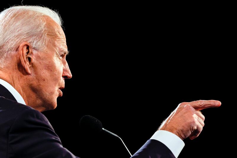 Democratic presidential candidate Joe Biden speaks during the final presidential debate at Belmont University. Pool via AP