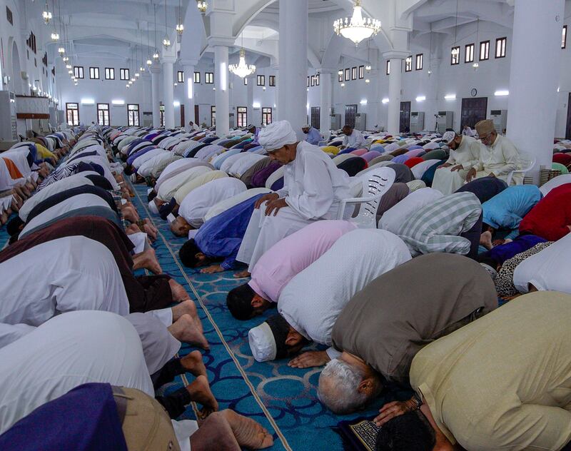 Morning Eid Al Adha prayers at Zayed the Second Mosque in Khalidiya, Abu Dhabi. Victor Besa / The National