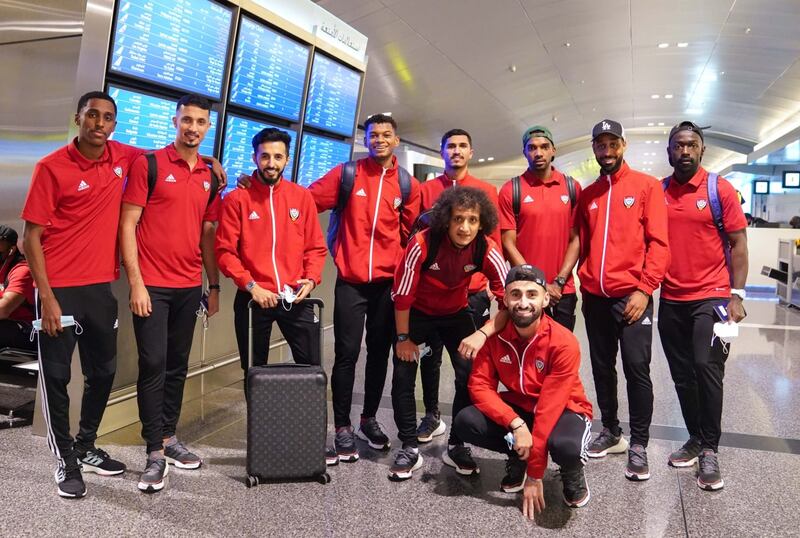 UAE players arrive in Doha ahead of their upcoming World Cup play-off against Australia. All photos: UAE FA