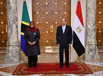 President Abdel Fattah El Sisi and visiting Tanzanian President Samia Suluhu Hassan. Photo: Egyptian Presidency