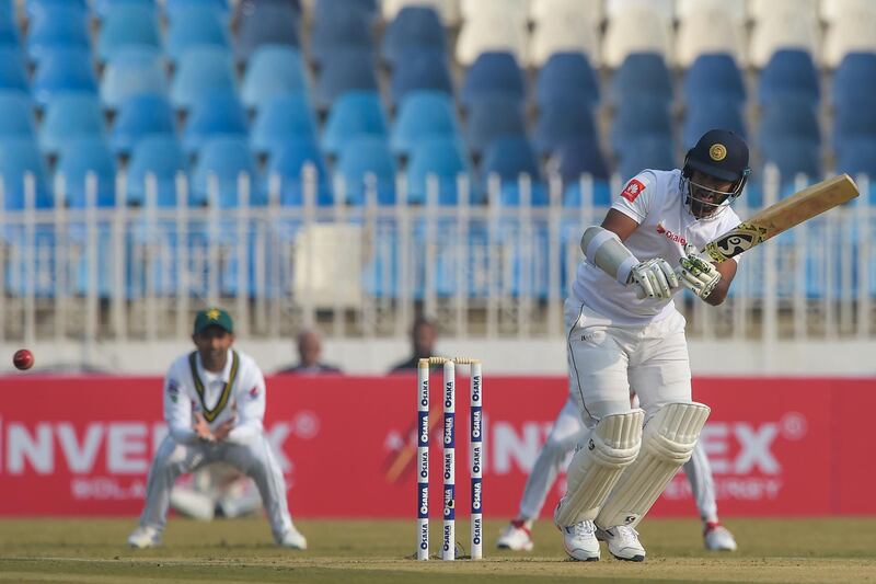 Sri Lanka's Dimuth Karunaratne plays a flick on day one against Pakistan .AFP