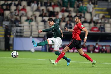 Raphael Veiga of Palmeiras scores in the game against Al Ahly in the Fifa Club World Cup semi final at the Al Nahyan Stadium in Abu Dhabi. Chris Whiteoak / The National