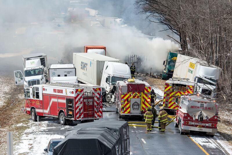 The multi-vehicle crash near Pottsville, Pennsylvania, in which three people died. Republican-Herald / AP