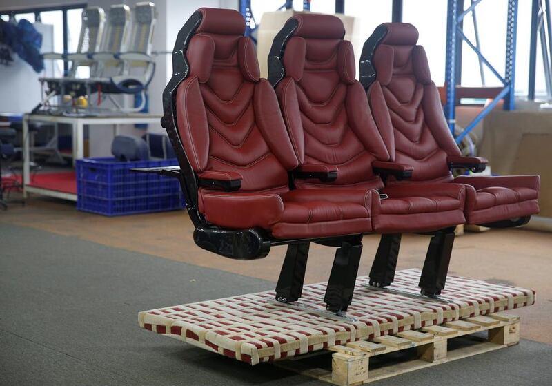 A view of AirGo's 3D printed prototype of its Orion long-haul aircraft seats at their manufacturing facility in Singapore. The company is one of several start-ups looking to overhaul the economy-class seating sector. Edgar Su / Reuters