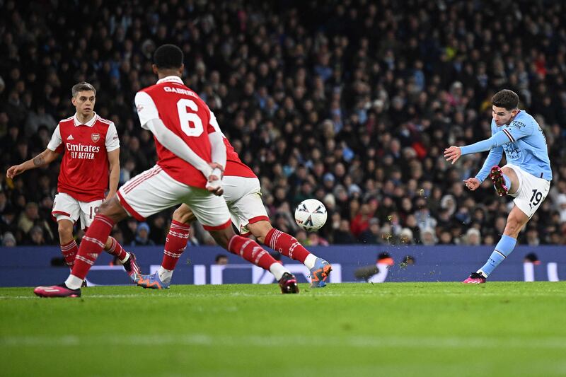 Manchester City's Argentinian striker Julian Alvarez set up the winner. AFP