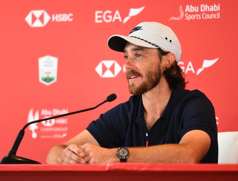 ABU DHABI, UNITED ARAB EMIRATES - JANUARY 15: Tommy Fleetwood of England speaks to the media during a press conference ahead of the Abu Dhabi HSBC Championship at Abu Dhabi Golf Club on January 15, 2020 in Abu Dhabi, United Arab Emirates. (Photo by Tom Dulat/Getty Images)