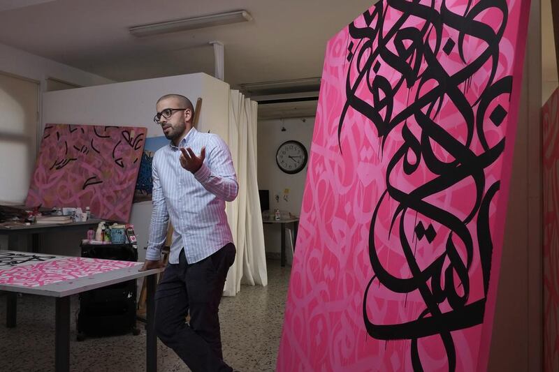 eL Seed, a Tunisian graffiti artist, is in Dubai for a year-long residency at Tashkeel in Dubai. Antonie Robertson / The National