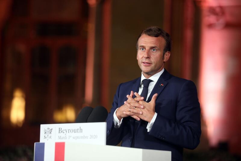 French President Emmanuel Macron speaks during a news conference in Beirut, Lebanon. Bloomberg
