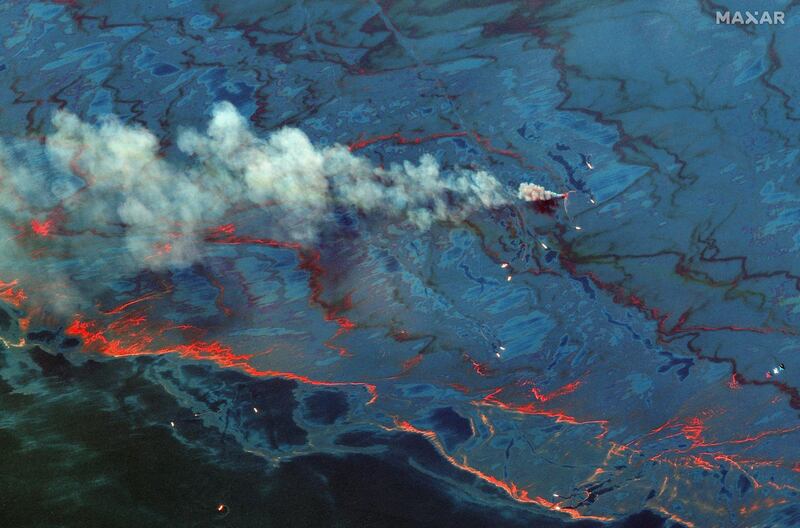 The Deepwater Horizon oil spill in the Gulf of Mexico on June 10, 2010. All photos courtesy of Maxar Technologies