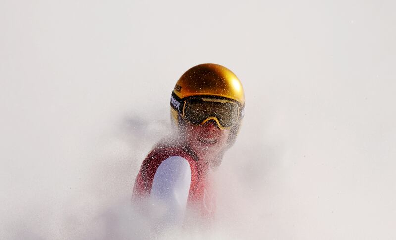 Katharina Liensberger of Austria competes in the first run of the women's giant slalom at the Winter Olympics in Beijing, China. Reuters