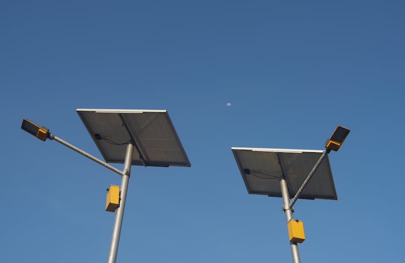 Solar-powered street lights at Modhera village, where a 6-megawatt PV power plant is connected to rooftop solar panels. All photos: Taniya Dutta / The National