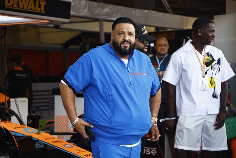 Music producer DJ Khaled poses for a photo outside the McLaren garage prior to the F1 Grand Prix of Miami. Getty
